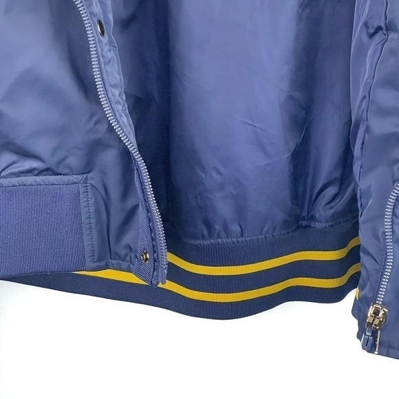 EUC- Zara Man Hooded Varsity Stripe Inside Navy Blue Bomber Jacket Size Large - Picture 12 of 16